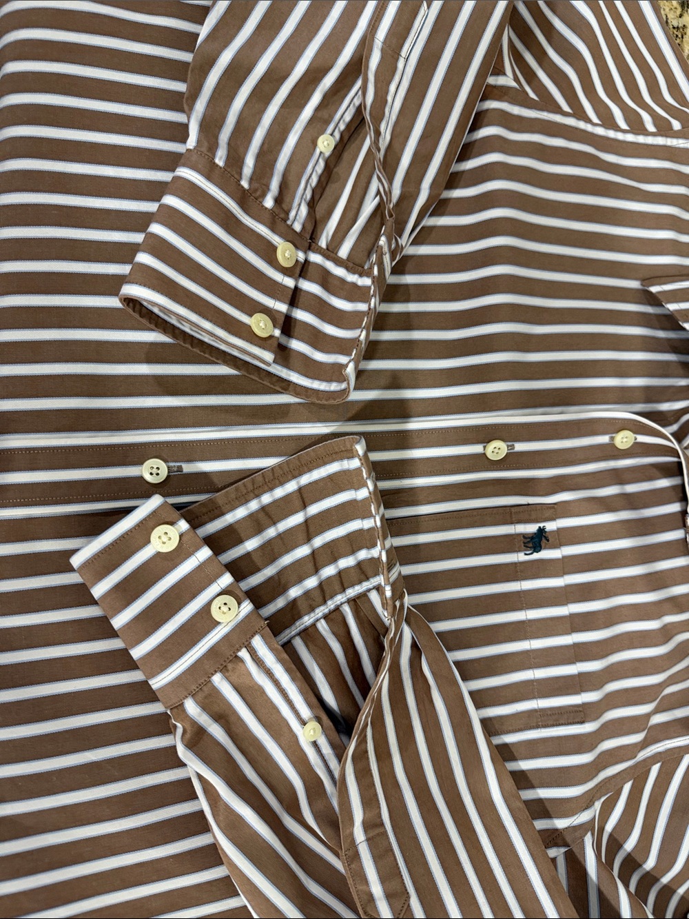 Abercrombie & Fitch Muscle Fit Brown White Stripe Button Shirt Medium - Picture 5 of 10